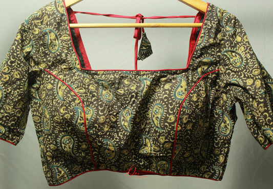 Brown Ajrakh Square Neck Glass Sleeves Blouse