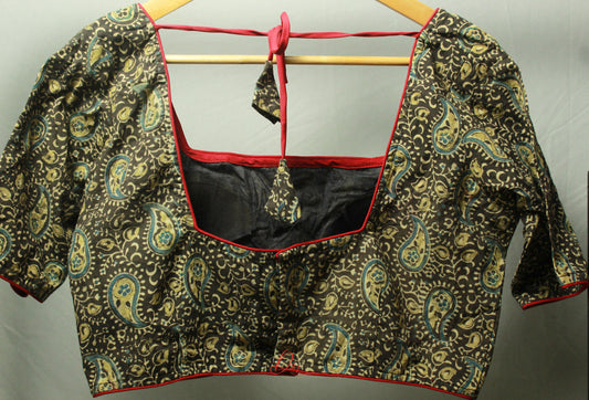 Brown Ajrakh Square Neck Glass Sleeves Blouse