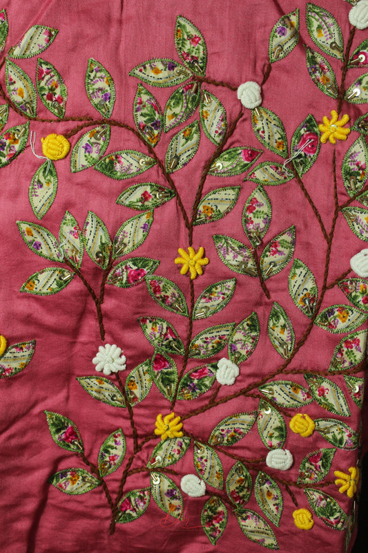 Peach Embroidered Glass Sleeves Blouse
