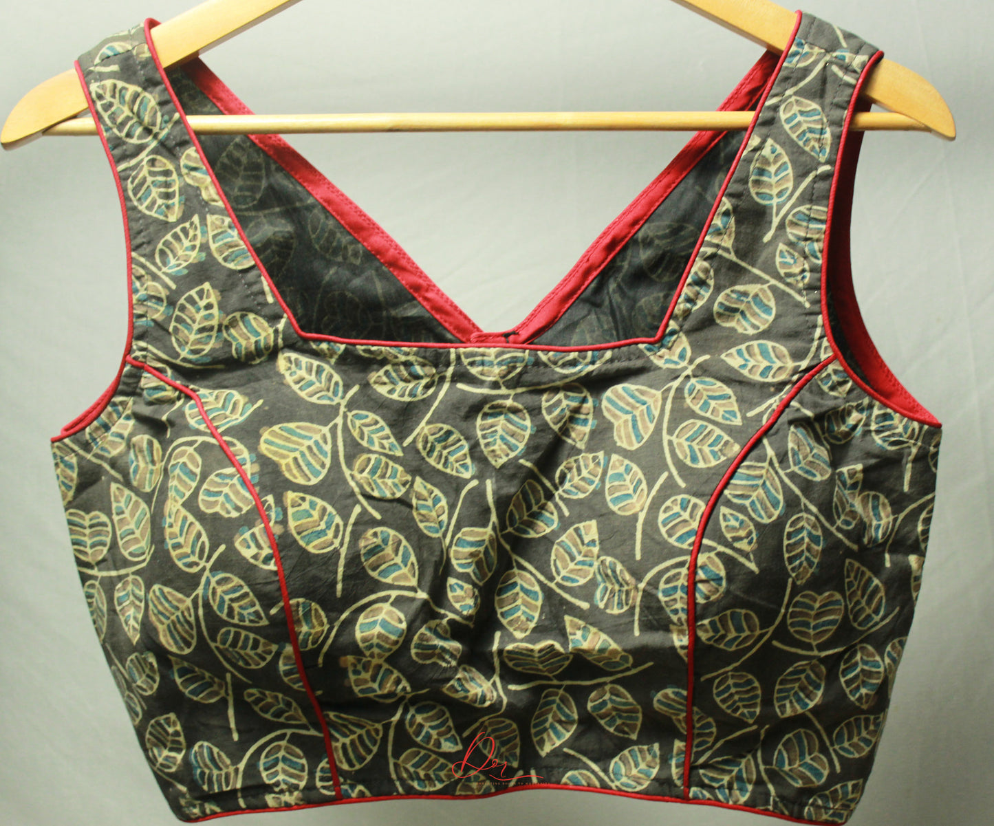 Light Brown Ajrakh V Neck Sleeveless Blouse