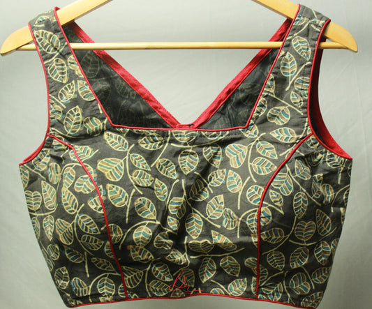 Light Brown Ajrakh V Neck Sleeveless Blouse