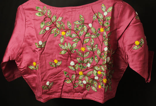 Peach Embroidered Glass Sleeves Blouse