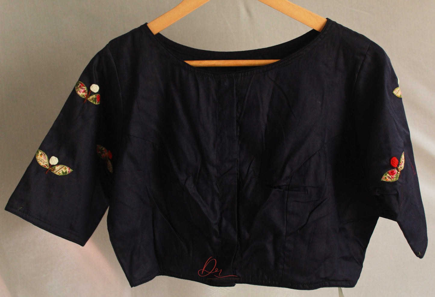 Royal Blue Embroidered Glass Sleeves Blouse Dor Handloom