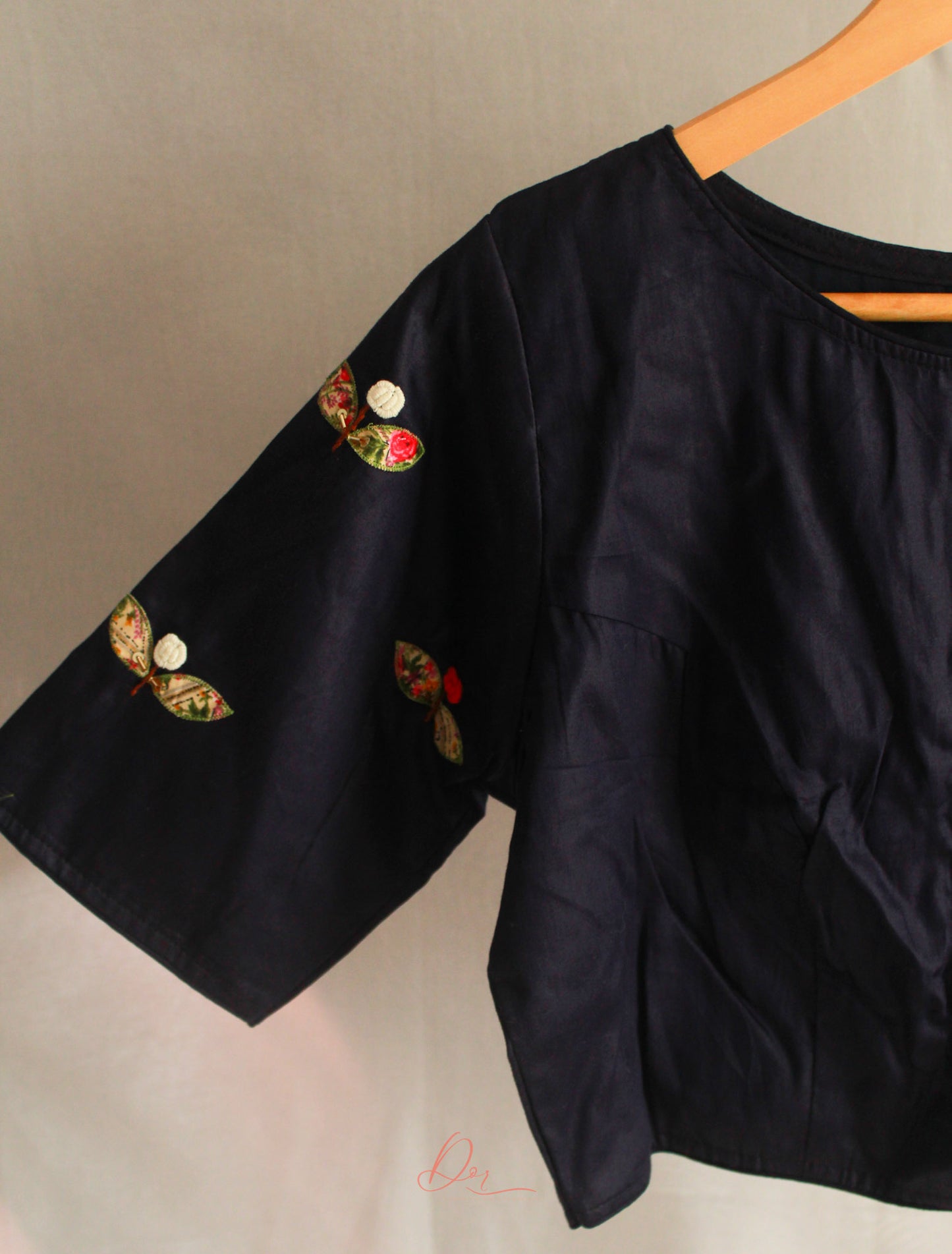 Royal Blue Embroidered Glass Sleeves Blouse Dor Handloom